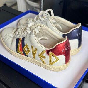 Gucci White Sneakers with Red and Blue Accents